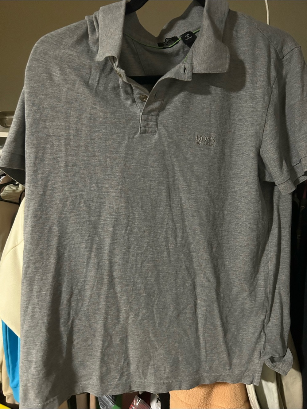 BOSS Men's Light Gray Polo Shirt with Embroidered Logo